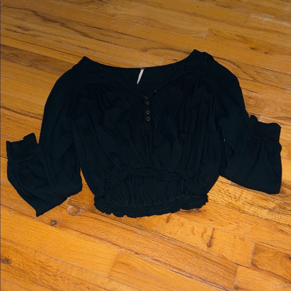 Free people dark green long sleeve blouse
